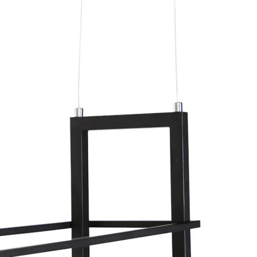 QAZQA Industriële hanglamp zwart met hout en rek 4-lichts - Cage Rack