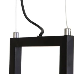 QAZQA Industriële hanglamp zwart met hout en rek 4-lichts - Cage Rack