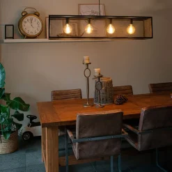 QAZQA Industriële hanglamp zwart 118 cm met gaas 4-lichts - Cage