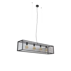 QAZQA Industriële hanglamp zwart 118 cm met gaas 4-lichts - Cage