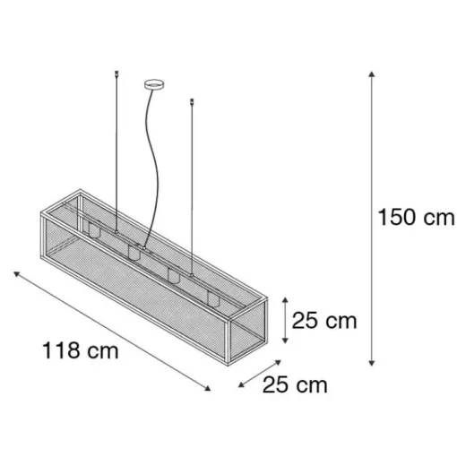 QAZQA Industriële hanglamp zwart 118 cm met gaas 4-lichts - Cage