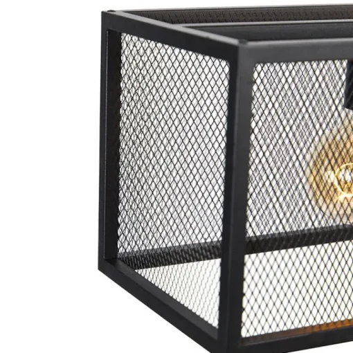 QAZQA Industriële hanglamp zwart 118 cm met gaas 4-lichts - Cage