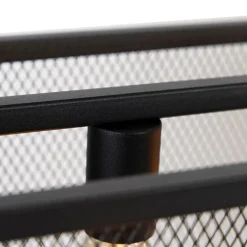 QAZQA Industriële hanglamp zwart 118 cm met gaas 4-lichts - Cage