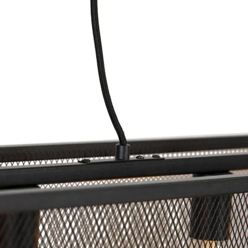 QAZQA Industriële hanglamp zwart 118 cm met gaas 4-lichts - Cage