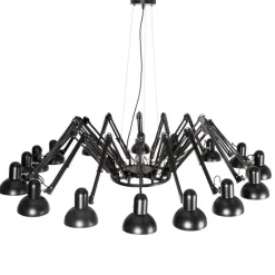 QAZQA Industriële hanglamp zwart 16-lichts verstelbaar - Hobby Spinne