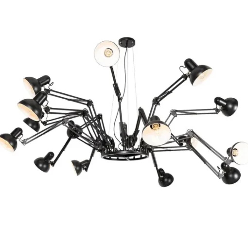 QAZQA Industriële hanglamp zwart 16-lichts verstelbaar - Hobby Spinne