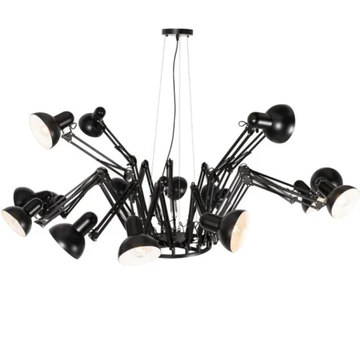 QAZQA Industriële hanglamp zwart 16-lichts verstelbaar - Hobby Spinne