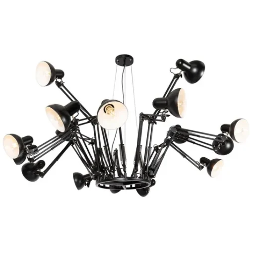 QAZQA Industriële hanglamp zwart 16-lichts verstelbaar - Hobby Spinne