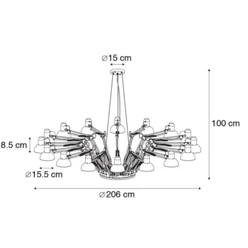QAZQA Industriële hanglamp zwart 16-lichts verstelbaar - Hobby Spinne