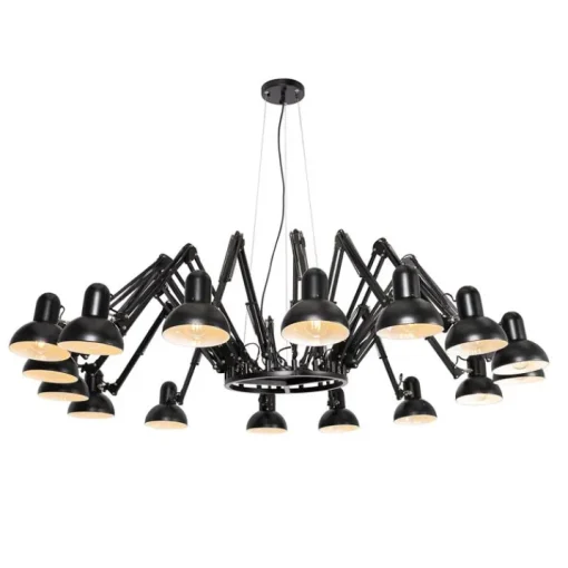QAZQA Industriële hanglamp zwart 16-lichts verstelbaar - Hobby Spinne