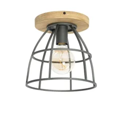 QAZQA Industriële plafondlamp donkergrijs met hout - Arthur