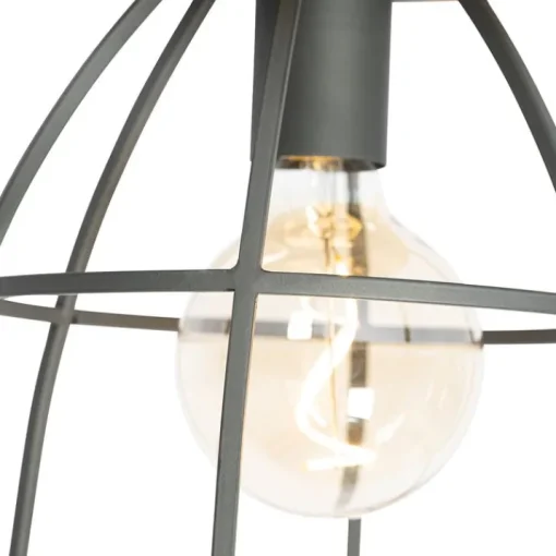 QAZQA Industriële plafondlamp donkergrijs met hout - Arthur