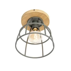 QAZQA Industriële plafondlamp donkergrijs met hout - Arthur