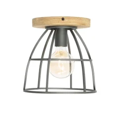 QAZQA Industriële plafondlamp donkergrijs met hout - Arthur