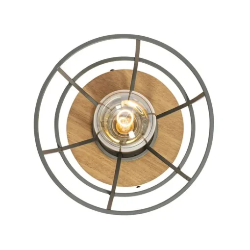 QAZQA Industriële plafondlamp donkergrijs met hout - Arthur