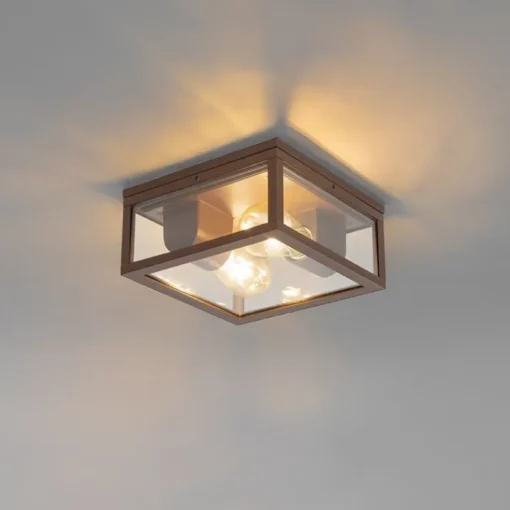 QAZQA Industriële plafondlamp roestbruin IP44  2-lichts - Charlois