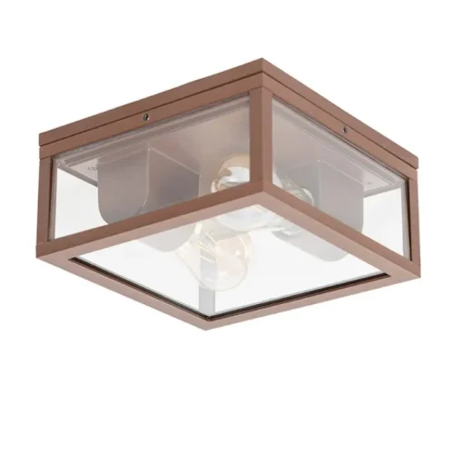 QAZQA Industriële plafondlamp roestbruin IP44  2-lichts - Charlois