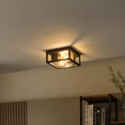 QAZQA Industriële plafondlamp roestbruin IP44  2-lichts - Charlois