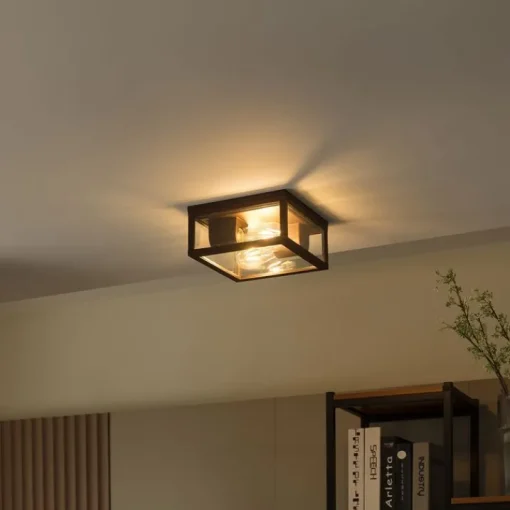 QAZQA Industriële plafondlamp roestbruin IP44  2-lichts - Charlois