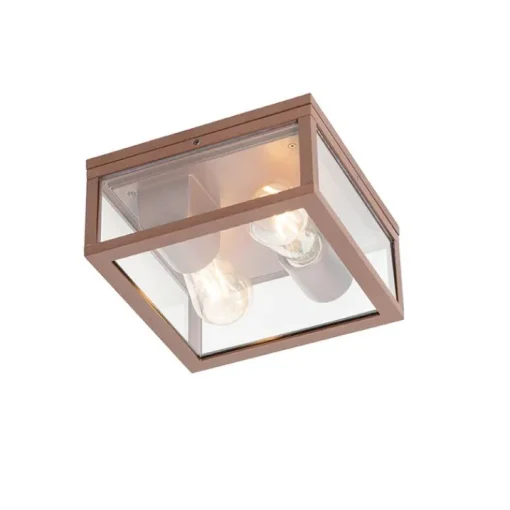 QAZQA Industriële plafondlamp roestbruin IP44  2-lichts - Charlois