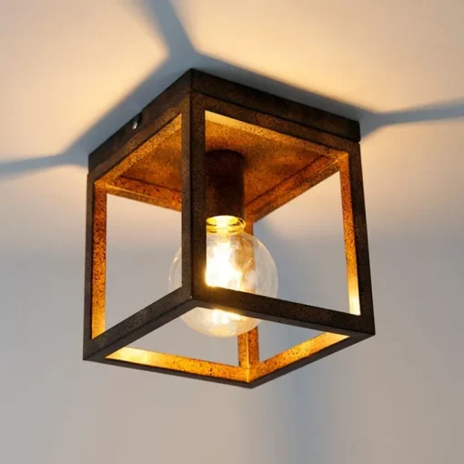 QAZQA Industriële plafondlamp roestbruin - Cage