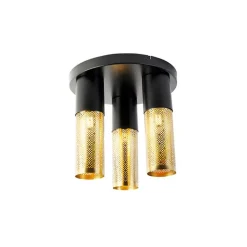 QAZQA Industriële plafondlamp zwart met goud rond 3-lichts - Raspi