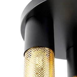 QAZQA Industriële plafondlamp zwart met goud rond 3-lichts - Raspi
