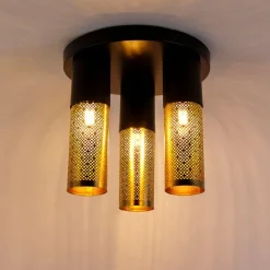 QAZQA Industriële plafondlamp zwart met goud rond 3-lichts - Raspi