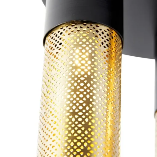 QAZQA Industriële plafondlamp zwart met goud rond 3-lichts - Raspi