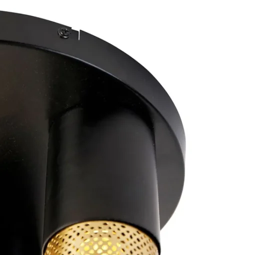 QAZQA Industriële plafondlamp zwart met goud rond 3-lichts - Raspi