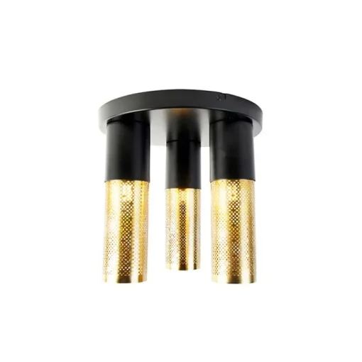 QAZQA Industriële plafondlamp zwart met goud rond 3-lichts - Raspi