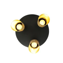QAZQA Industriële plafondlamp zwart met goud rond 3-lichts - Raspi