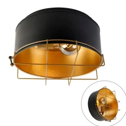 QAZQA Industriële plafondlamp zwart met goud 35 cm - Barril