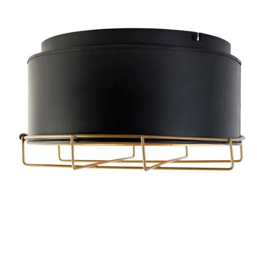 QAZQA Industriële plafondlamp zwart met goud 35 cm - Barril