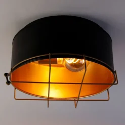 QAZQA Industriële plafondlamp zwart met goud 35 cm - Barril