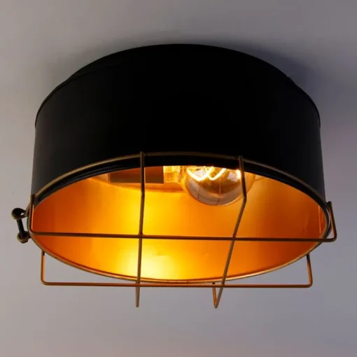 QAZQA Industriële plafondlamp zwart met goud 35 cm - Barril