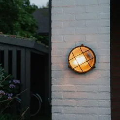 QAZQA Industriële ronde wandlamp zwart IP44 - Noutica