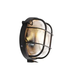 QAZQA Industriële ronde wandlamp zwart IP44 - Noutica