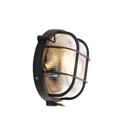 QAZQA Industriële ronde wandlamp zwart IP44 - Noutica