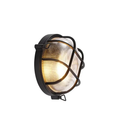 QAZQA Industriële ronde wandlamp zwart IP44 - Noutica