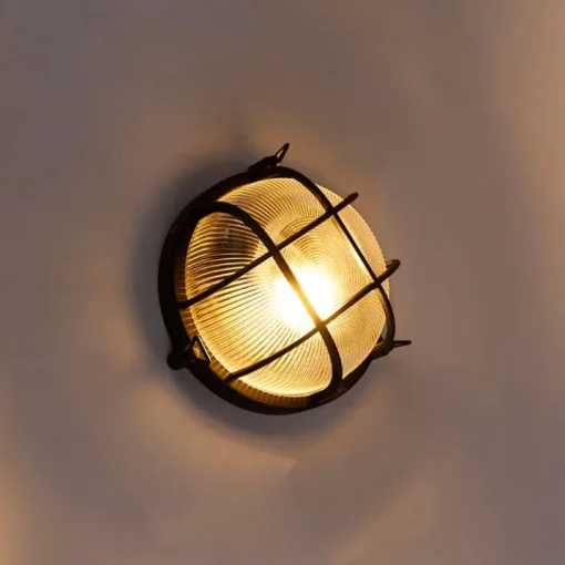 QAZQA Industriële ronde wandlamp zwart IP44 - Noutica