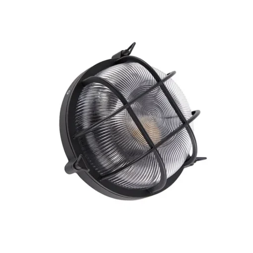 QAZQA Industriële ronde wandlamp zwart IP44 - Noutica