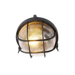 QAZQA Industriële ronde wandlamp zwart IP44 - Noutica