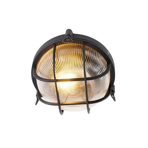 QAZQA Industriële ronde wandlamp zwart IP44 - Noutica