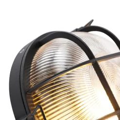 QAZQA Industriële ronde wandlamp zwart IP44 - Noutica