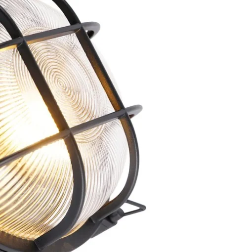 QAZQA Industriële ronde wandlamp zwart IP44 - Noutica
