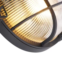 QAZQA Industriële ronde wandlamp zwart IP44 - Noutica