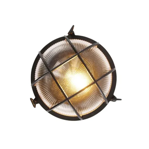 QAZQA Industriële ronde wandlamp zwart IP44 - Noutica