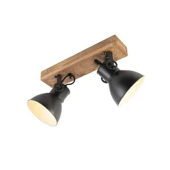 QAZQA Industriële spot donkergrijs met mango hout 2-lichts - Mangoes