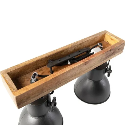 QAZQA Industriële spot donkergrijs met mango hout 2-lichts - Mangoes